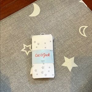 Cat & Jack White Tights with Silver Stars Kids 12-14 NEW